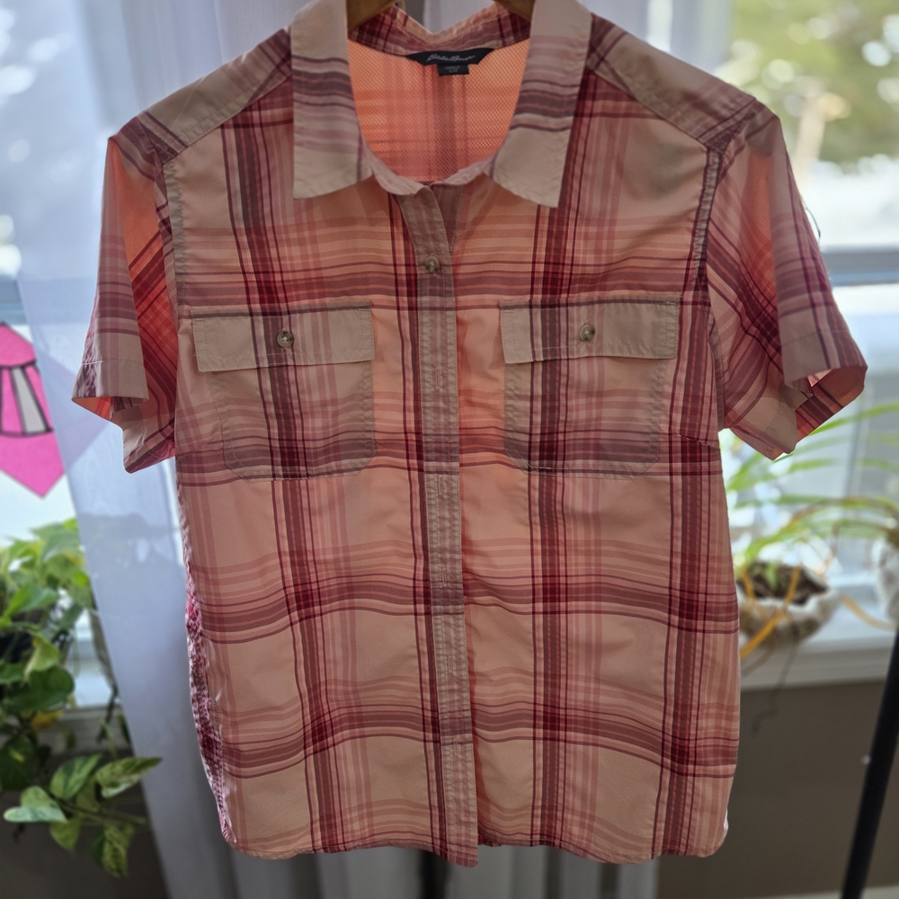 Eddie Bauer Red and Pink Plaid Casual Shirt